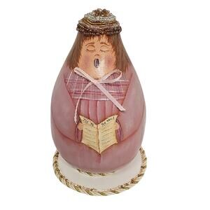Vintage Painted Pink Singing Angle Figurine Gourd with Plaid Detail Beaded Hat